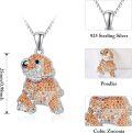 wholesale 925 Sterling Silver Orange Crystal Poodle Dog Breed Pendant Necklace for Pet Lovers-0-2