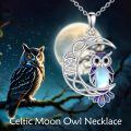 wholesale 925 Sterling Silver Moon Owl Pendant Necklace Wholesale With Colorful Details-0-2