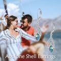 wholesale  925 Sterling Silver & Abalone Celtic Weave Dangle Earrings, 18k White Gold Plated, Tarnish Resistant, 35mm-0-3
