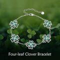 wholesale 925 Sterling Silver Green Crystal Clover Bracelet - Unique 4-Leaf Luck Charm Fashion  for Her-0-1