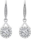 wholesale 925 Sterling Silver Cubic Zirconia Leverback Dangle Drop Halo Earrings for Women  Ideas-0-0