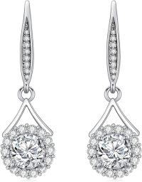 wholesale 925 Sterling Silver Cubic Zirconia Leverback Dangle Drop Halo Earrings for Women  Ideas-01-Circle Leverback Earrings