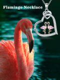 wholesale 925 Sterling Silver Heart Necklace Wholesale With Love You Inscription And Pink Flamingo Charm-0-5