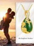 wholesale 925 Sterling Silver and Green Jade Pendant Necklace with Sunflower & Honeybee Design - Gift Ideas for Her-0-2