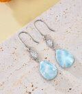 wholesale 925 Sterling Silver Teardrop Blue Stone Drop Dangle Earrings with Pear-Shaped Gemstones and CZ Accents for Women-0-3