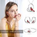 wholesale 925 Sterling Silver Cardinal Bird Branch Huggie Hoop Earrings with Red Enamel and Black Accents-0-2