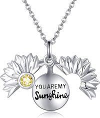 wholesale 925 Sterling Silver Sunflower Locket Necklace with Hidden Message – Hypoallergenic, Tarnish-Free Gift for Women-You Are My Sunshine