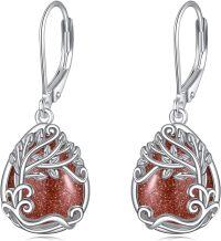 wholesale Sterling Silver Moonstone Leverback Teardrop Dangle Earrings for Women-NN-Tree of Life Gold Sand Stone