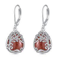 wholesale 925 Sterling Silver Tree Of Life Drop Earrings Wholesale With Green Stone-NN-Tree of Life Gold Sand Stone
