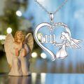 wholesale 925 Sterling Silver Heart Angel 4D Crystal Number Pendant Necklace-0-5