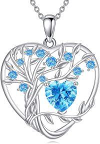 wholesale 925 Sterling Silver Birthstone Tree of Life Heart Pendant Necklace for Women-L December Light Blue