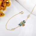wholesale 14K Gold Bee Charm Bracelet with Blue Enamel and CZ Stones for Women Girls-0-2