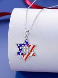 wholesale 925 Sterling Silver American Flag Star of David Pendant Necklace Judaica Gifts for Men & Women-0-3