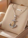 wholesale 925 Sterling Silver Anchor Pendant with Virgin Mary and Cubic Zirconia - Religious Jewelry for Women-0-1