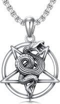 wholesale S925 Sterling Silver Satanic Pentagram Necklace with Snake Pendant - Mystical Jewelry Gift for Men & Women-0-0