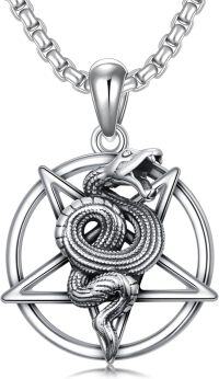 wholesale S925 Sterling Silver Satanic Pentagram Necklace with Snake Pendant - Mystical Jewelry Gift for Men & Women-Snake