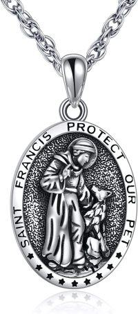 wholesale 925 Sterling Silver Saint Francis Pet Protect Oval Pendant Necklace -St. Francis