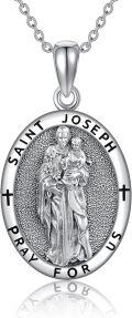 wholesale 925 Sterling Silver Religious St Joseph Medal Necklace Protection Gift for Men & Women-0-0