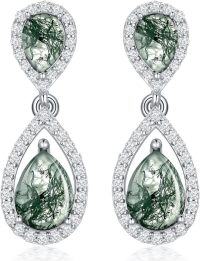 wholesale Sterling Silver Moissanite Birthstone Dangle Earrings for Women-16-Moss Agate