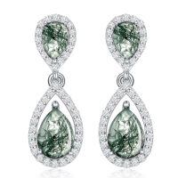 wholesale 925 Sterling Silver Moissanite Birthstone Dangle Earrings for Women-16-Moss Agate