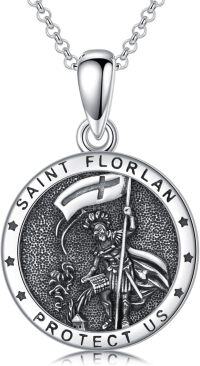 wholesale 925 Sterling Silver Saint Florlan Protect Us Religious Medal Pendant Necklace for Women and Men-Saint Florian