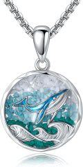 wholesale 925 Sterling Silver Blue Green Stone Whale Pendant Necklace for Women and Men-0-0