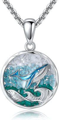 wholesale 925 Sterling Silver Blue Green Stone Whale Pendant Necklace for Women and Men-Whale