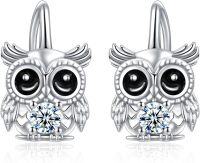 wholesale 925 Sterling Silver Animal Leverback Hoop Earrings Axolotl Cat Sloth Dog Fox Huggie Hypoallergenic Jewelry Gifts for Women Teens-Owl
