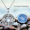 wholesale 925 Sterling Silver Compass World Map Pendant Necklace with Blue Stone and Chain for Women Men -0-4