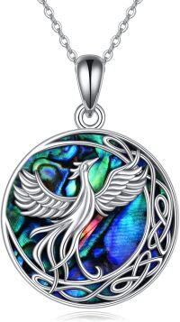 wholesale 925 Sterling Silver Abalone Shell Phoenix Dragon Celtic Crescent Necklace Pendant-Abalone shell phoenix necklace