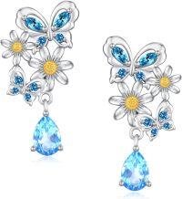 wholesale 925 Sterling Silver Blue Butterfly & Flower Stud Earrings 18x10mm, Hope & Freedom Symbol, Minimalist Gift for Women-Blue Butterfly