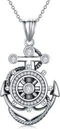 wholesale 925 Sterling Silver & Zirconia Anchor Necklace with Compass for Travel Enthusiasts, Unisex Gift for Women Men-0-0
