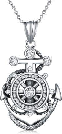 wholesale 925 Sterling Silver & Zirconia Anchor Necklace with Compass for Travel Enthusiasts, Unisex Gift for Women Men-Anchor 2