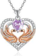 wholesale 925 Sterling Silver Rose Gold Plated Swan Birthstone Necklace for Women-0-0