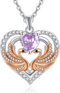 wholesale 925 Sterling Silver Rose Gold Plated Swan Birthstone Necklace for Women-06 June - Alexandrite