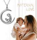 wholesale 14K Gold  Mother and Child in Crescent Moon Pendant Necklace Gift for Women-0-1