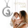 wholesale 14K Gold  Mother and Child in Crescent Moon Pendant Necklace Gift for Women-0-1