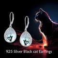 wholesale 925 Sterling Silver Moonstone Black Cat Filigree Teardrop Dangle Earrings-0-5