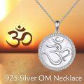 wholesale 925 Sterling Silver Om Symbol Pendant with Cubic Zirconia Circle Chain Necklaces for Women Gifts-0-1