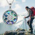 wholesale 925 Sterling Silver Viking Compass Rune Vegvisir Pendant Necklace for Women and Moms with Abalone Shell Centerpiece-0-5