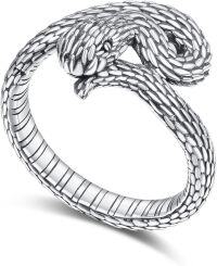 wholesale 925 Sterling Silver Adjustable Snake Shark Fox Skull Ring Punk Gothic Jewelry Gift-05-snake ring(oxidized silver)