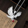 wholesale 925 Sterling Silver Red Crystal Lab-Grown Cubic Zirconia Flying Eagle Pendant Necklace for Women-0-1