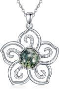 wholesale 925 Sterling Silver Labradorite Floral Pendant Necklace with Cubic Zirconia Accents and Chain for Women Girls  45cm Length-0-0