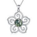 wholesale 925 Sterling Silver Labradorite Floral Pendant Necklace with Cubic Zirconia Accents and Chain for Women Girls  45cm Length-0-0