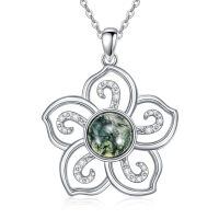 wholesale 925 Sterling Silver Labradorite Floral Pendant Necklace with Cubic Zirconia Accents and Chain for Women Girls  45cm Length-Style 23-Moss Agate