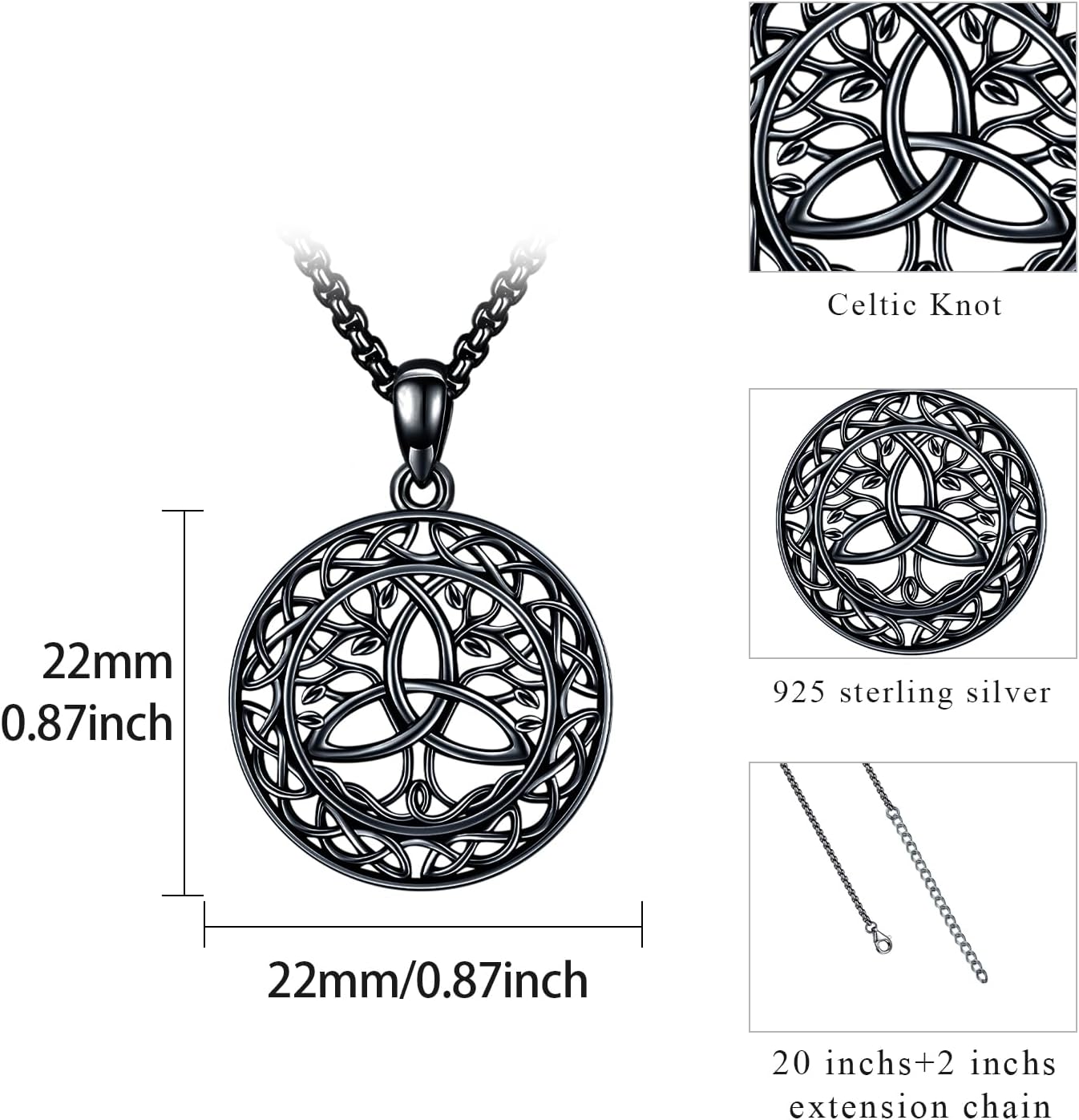 wholesale Black Stainless Steel Celtic Knot Tree Of Life Pendant Necklace with Stainless Steel Chain For Men-0-1