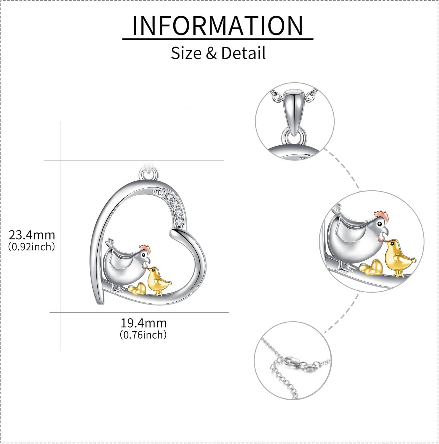 wholesale 925 Sterling Silver Chicken & Chick Heart Pendant Necklace for Women Girls Gifts-0-3