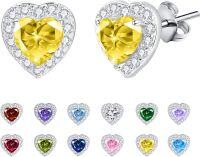 wholesale 925 Sterling Silver Cubic Zirconia 12 Birthstone Heart Stud Earrings-11-Nov.