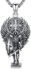 wholesale 925 Sterling Silver Saint Michael Pendant with St Benedict Medal on 24 Chain-0-0
