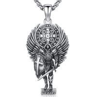 wholesale  925 Sterling Silver Saint Michael Archangel Pendant Necklace With Saint Benedict Medal Wings-Silver
